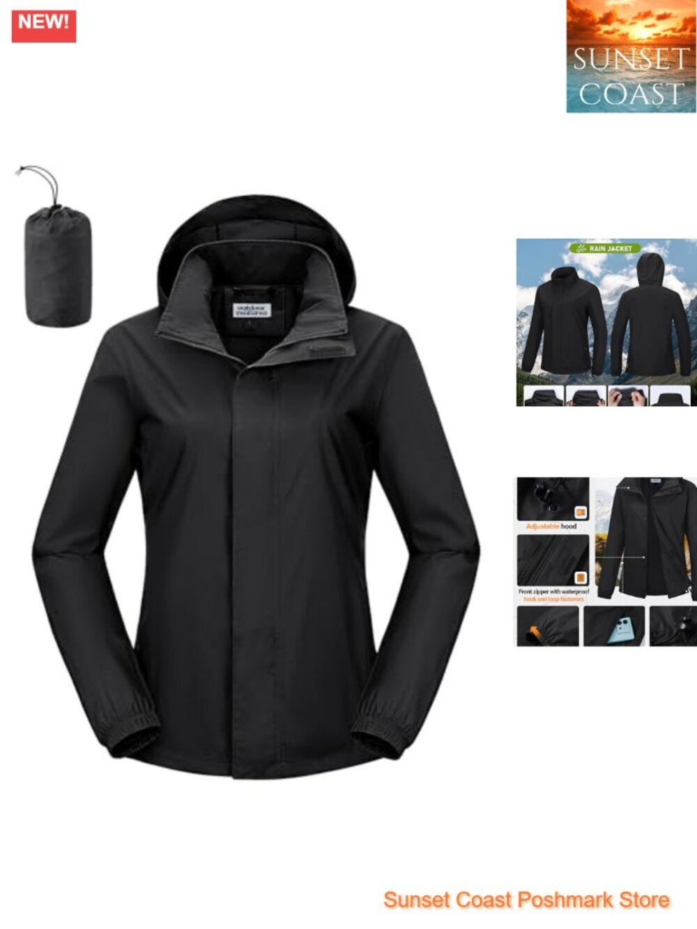 Waterproof Packable Rain Jacket Lightweight Nylon Hooded Coat